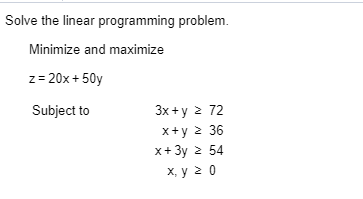 Solved Solve the linear programming problem. Minimize and | Chegg.com