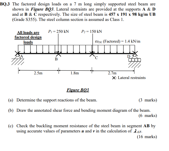 Solved BQ.3 The Factored Design Loads On A 7 M Long Simply | Chegg.com