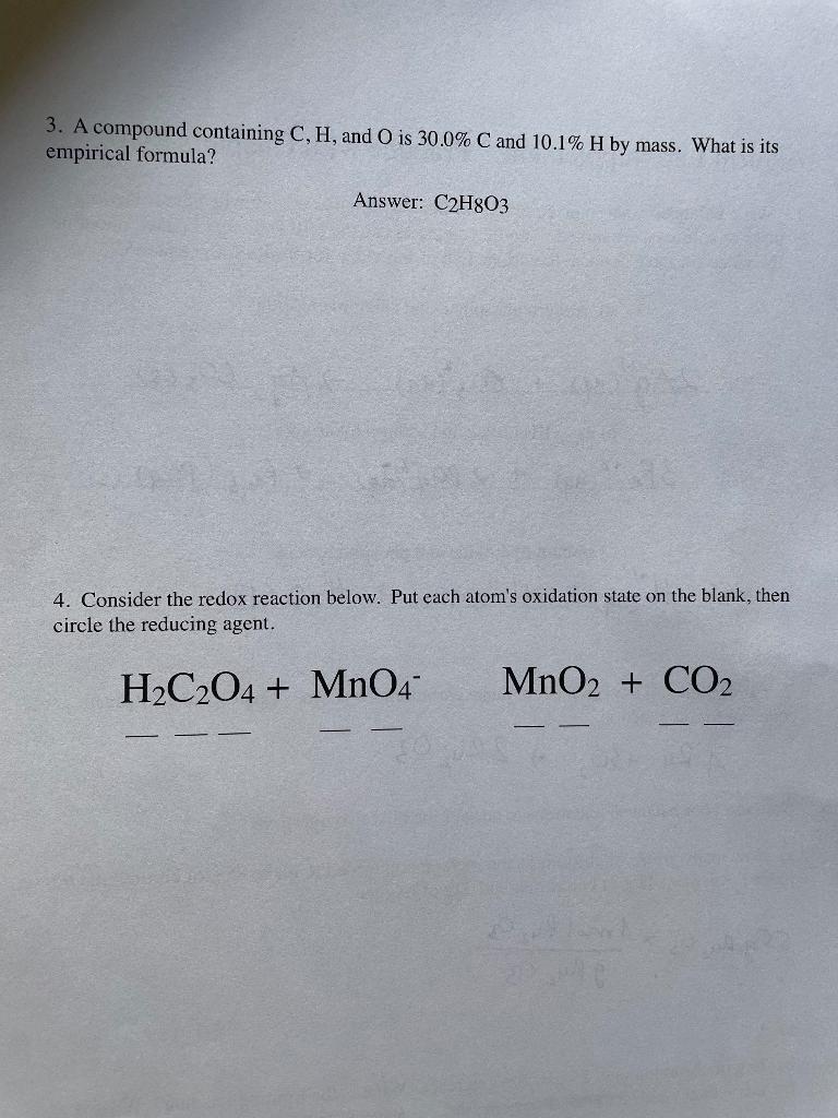 Solved 3. A compound containing C, H, and O is 30.0% C and | Chegg.com