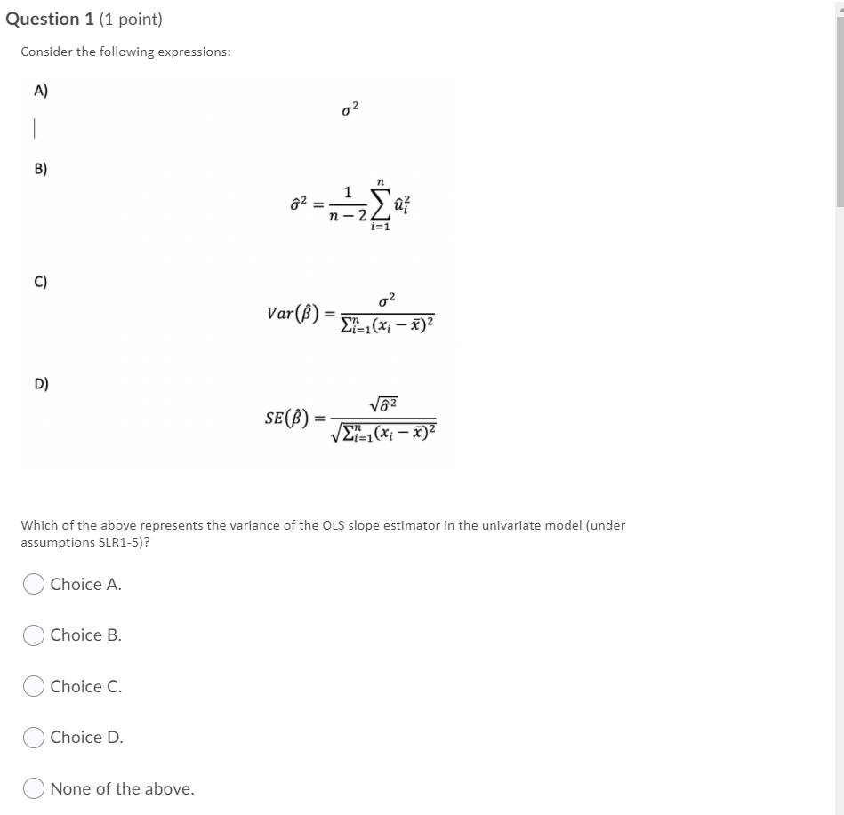 Solved Question 1 (1 point) Consider the following | Chegg.com