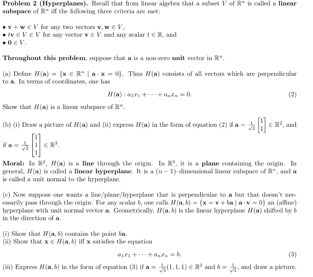 Solved Problem 2 Hyperplanes Recall That From Linear A Chegg Com