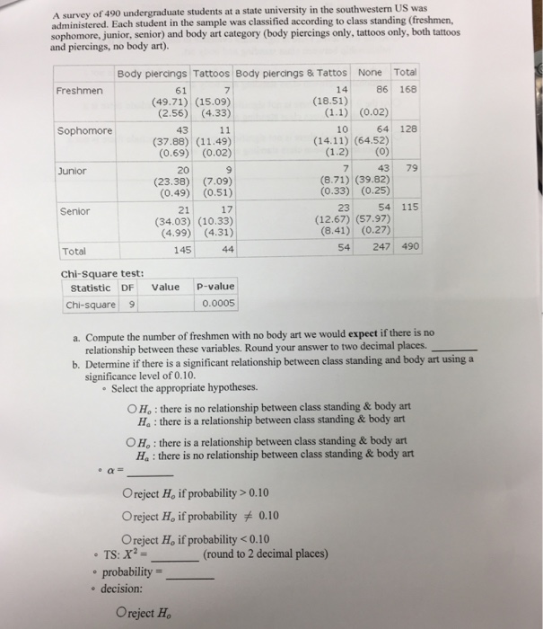 Solved A Survey Of 490 Undergraduate Students At A State Chegg