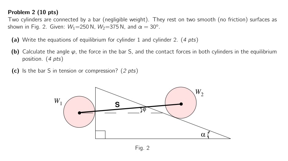 Solved Two Cylinder Are Connected By A Bar (negligible | Chegg.com