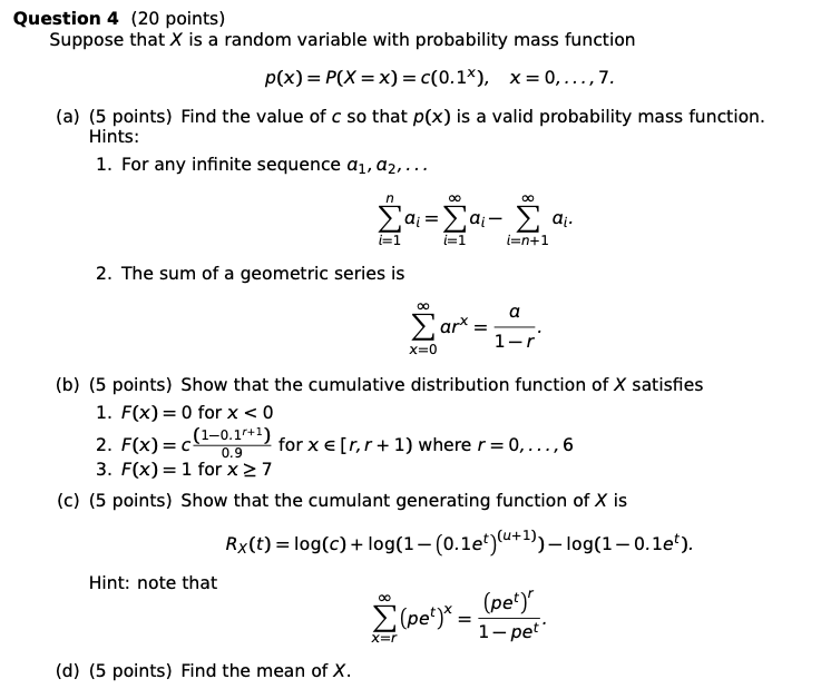 Solved Question 4 Points Suppose That X Is A Random Chegg Com