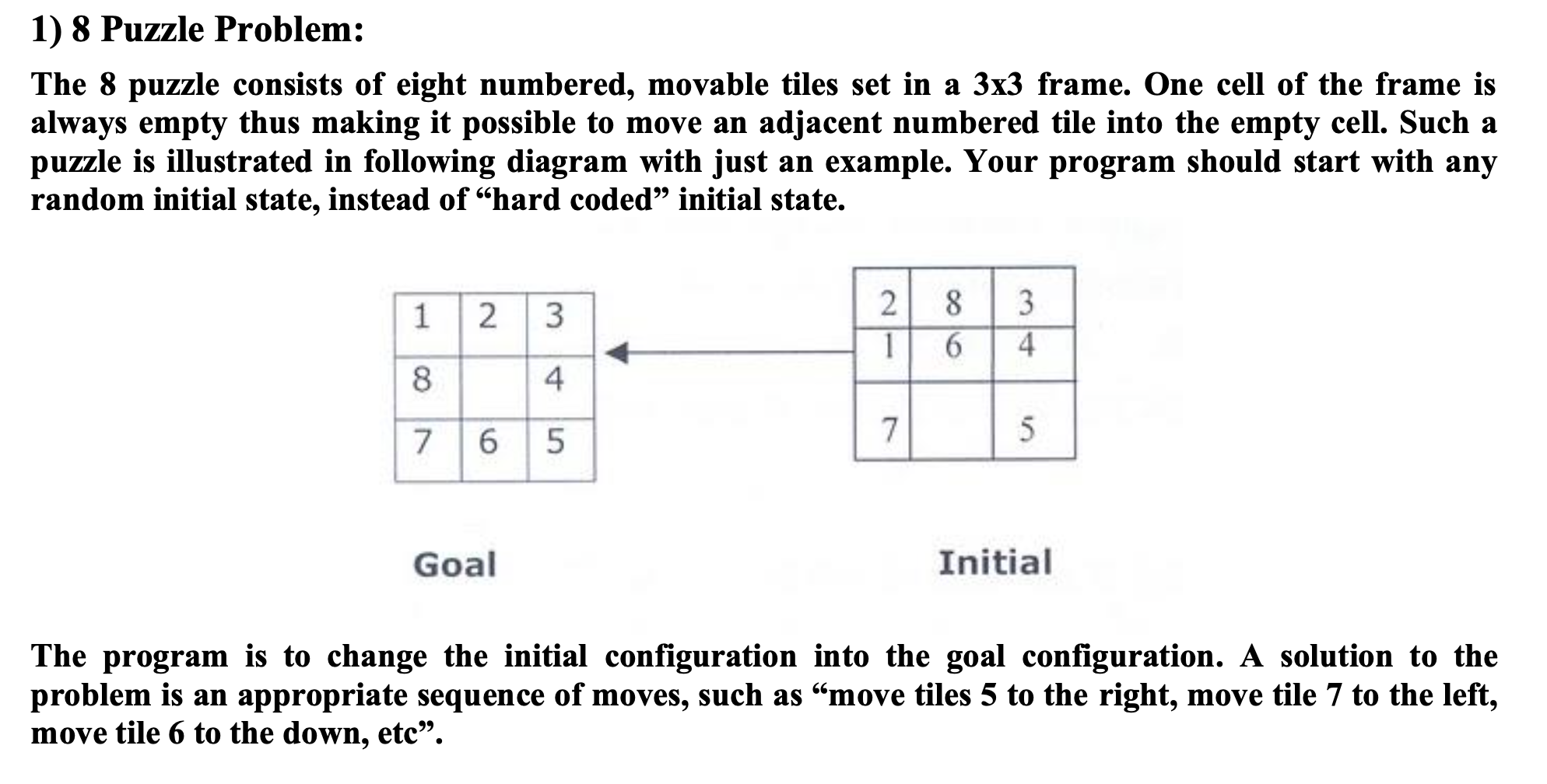 Solved 1) 8 Puzzle Problem: The 8 puzzle consists of eight | Chegg.com