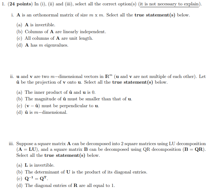 Solved 1 24 Points In I Ii And Iii Select All Chegg Com