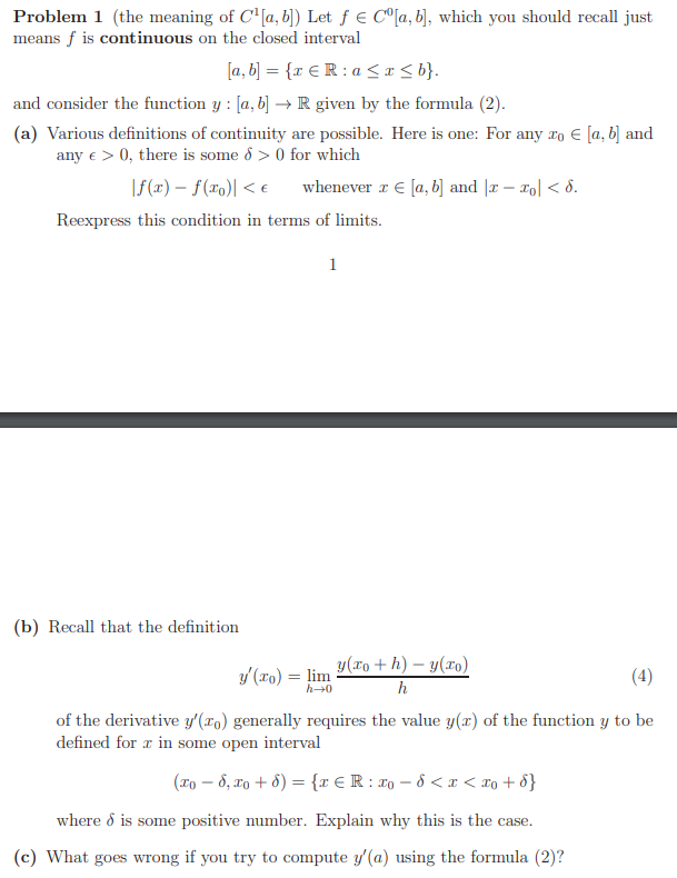 Solved Problem 1 the meaning of C1 a b Let f C0 a b Chegg