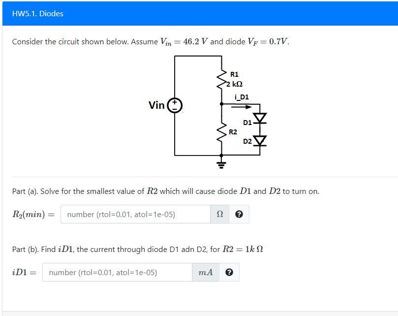 Solved HW5.1. Diodes Consider the circuit shown below.