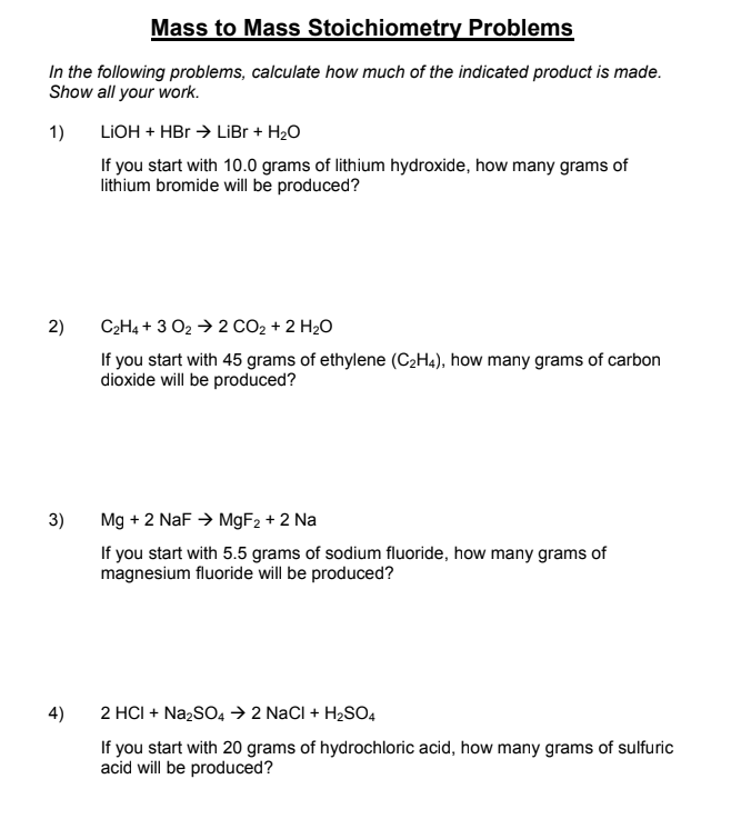 stoichiometry problems