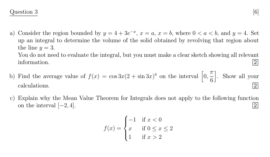 Solved Question 3 [6] a) Consider the region bounded by y = | Chegg.com