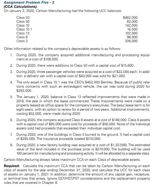 Solved Assignment Problem Five 2 (CCA Calculations) On