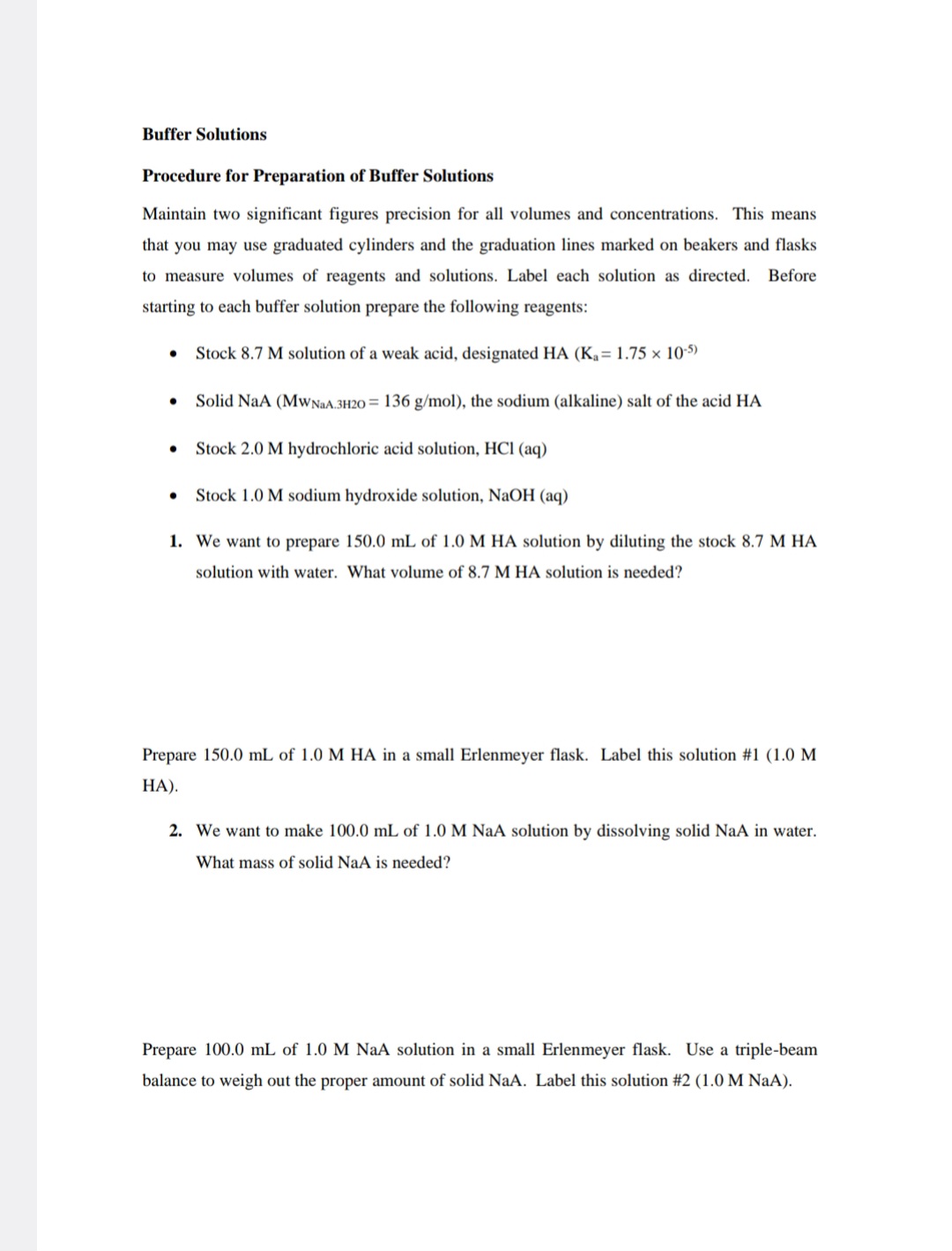 Buffer Solutions Procedure for Preparation of Buffer