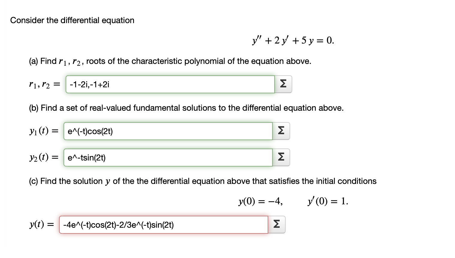 Solved Consider The Differential Equation 𝑦′′+2𝑦′+5𝑦=0. Y | Chegg.com