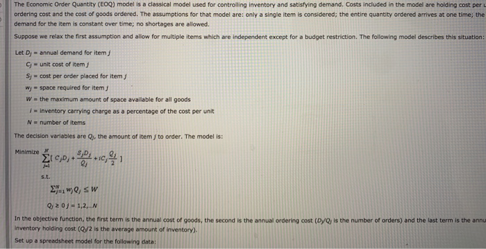 Solved The Economic Order Quantity (EOQ) model is a | Chegg.com