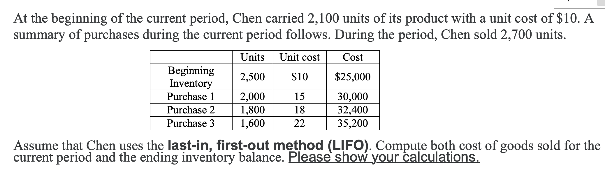 Solved At the beginning of the current period, Chen carried | Chegg.com