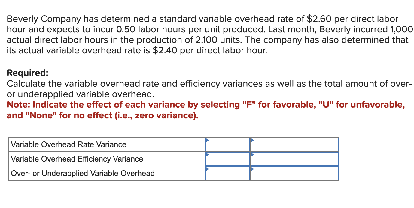 Solved Beverly Company has determined a standard variable | Chegg.com