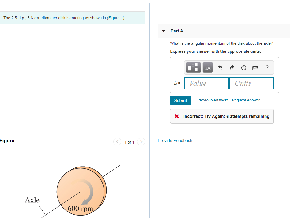 Solved The 2.5 kg, 5.8-cm-diameter disk is rotating as shown | Chegg.com