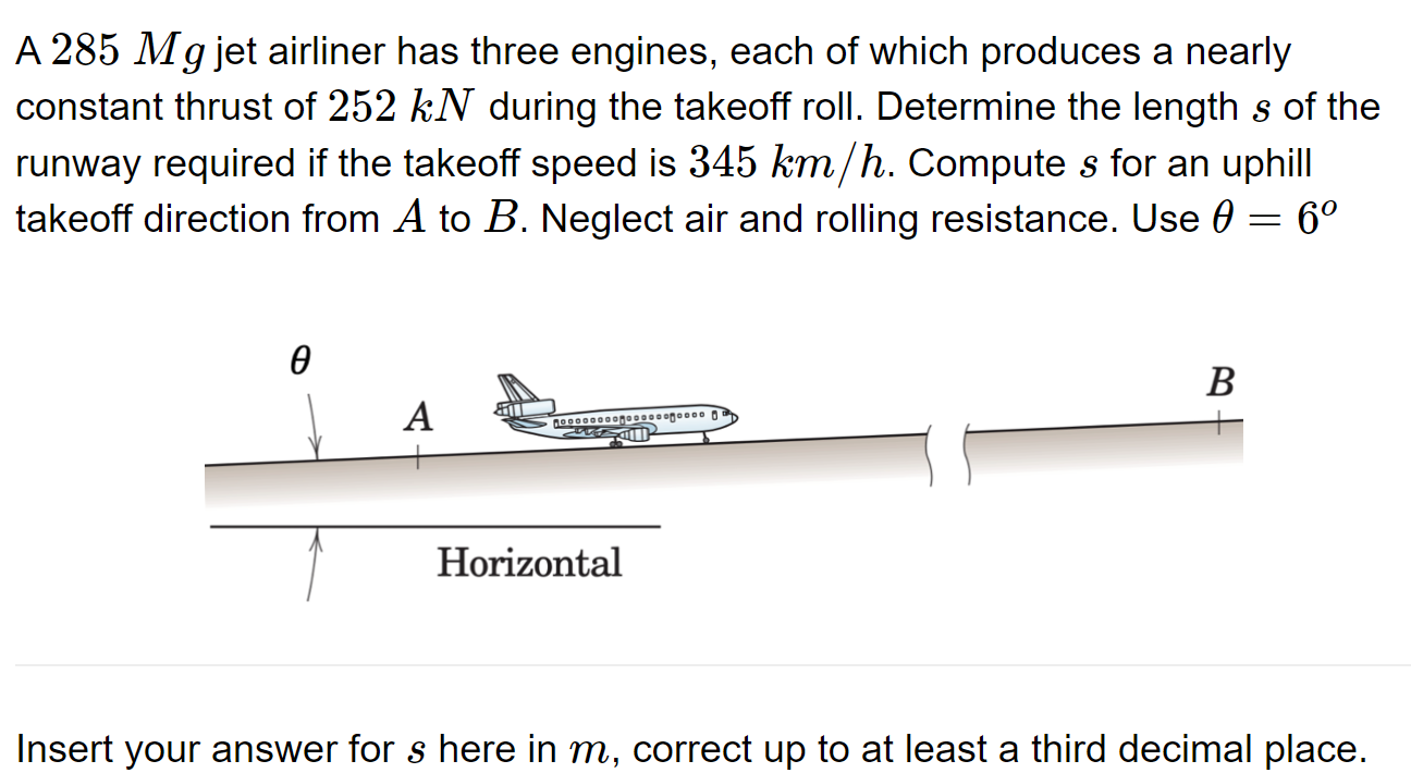 Solved A 285Mg jet airliner has three engines, each of which | Chegg.com