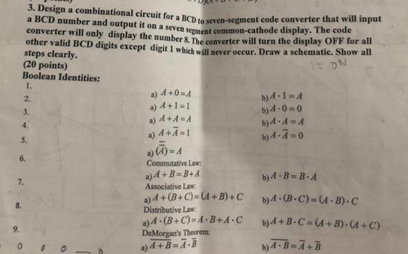 Solved ON 3. Design a combinational circuit for a BCD ta | Chegg.com