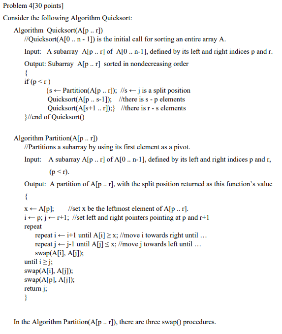 Solved oblem 4[30 points ] onsider the following Algorithm | Chegg.com