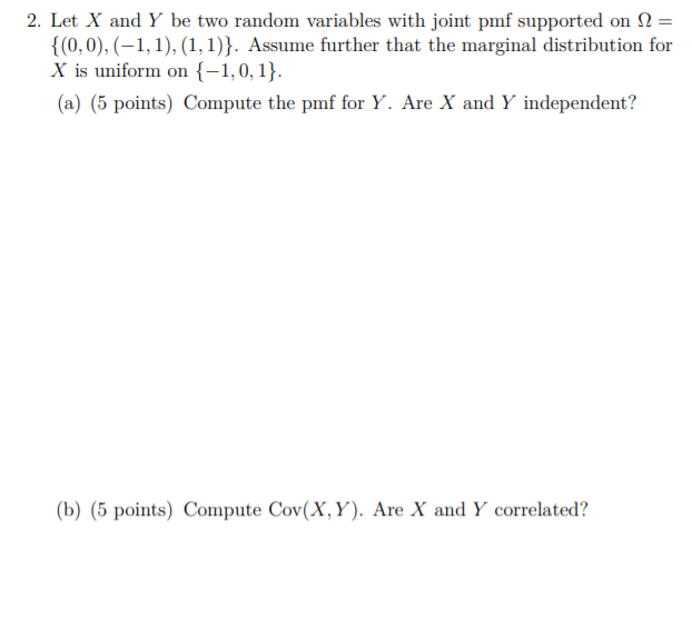 Solved 2. Let X and Y be two random variables with joint pmf | Chegg.com