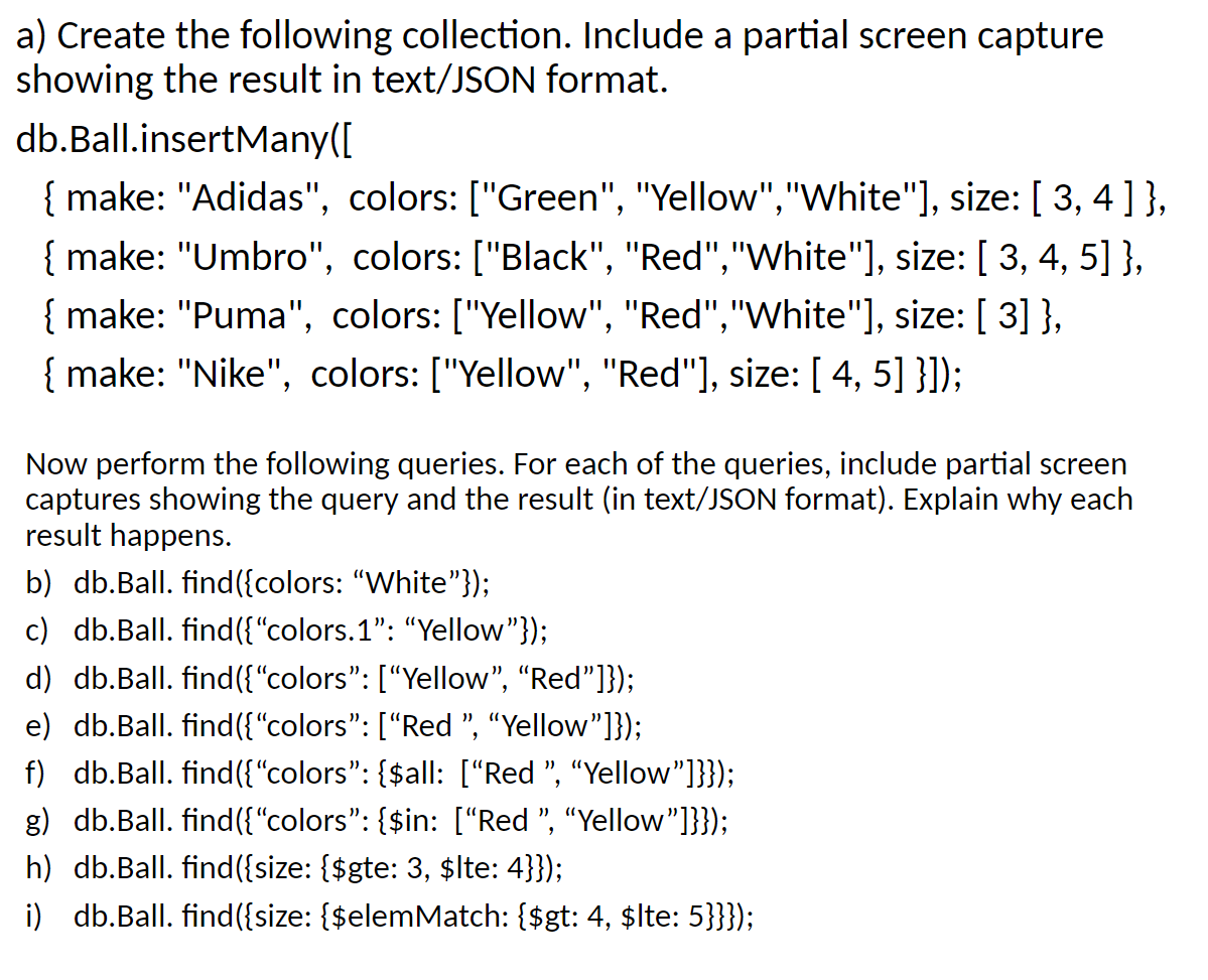 Solved A) Create The Following Collection. Include A Partial | Chegg.com