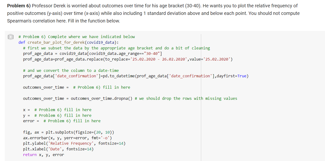 Problem 6) Professor Derek is worried about outcomes over time for his age bracket (30-40). He wants you to plot the relative