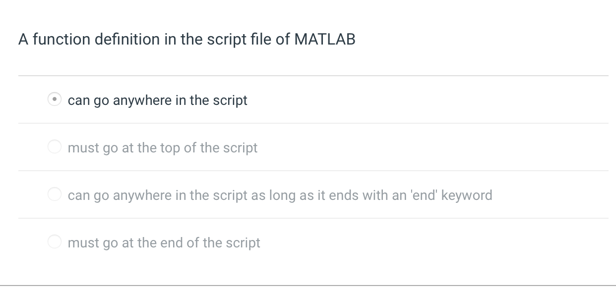Solved A function definition in the script file of MATLAB A) | Chegg.com