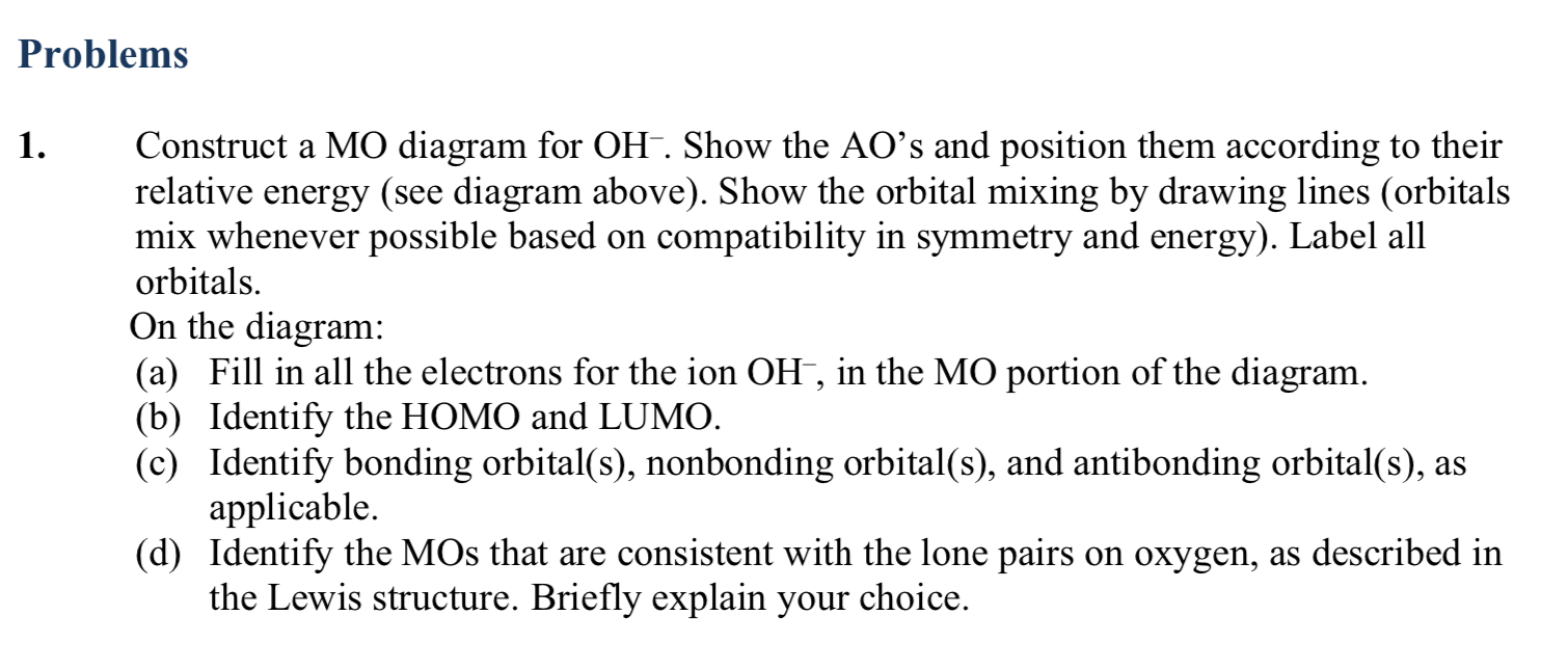 Solved Problems 1. Construct a MO diagram for OH". Show the | Chegg.com
