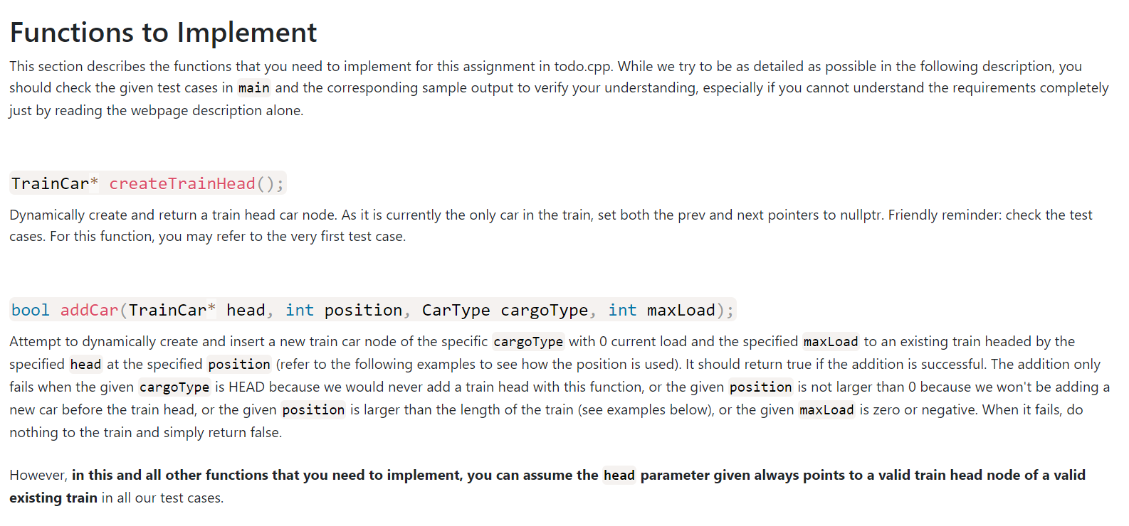Solved Functions to Implement This section describes the | Chegg.com