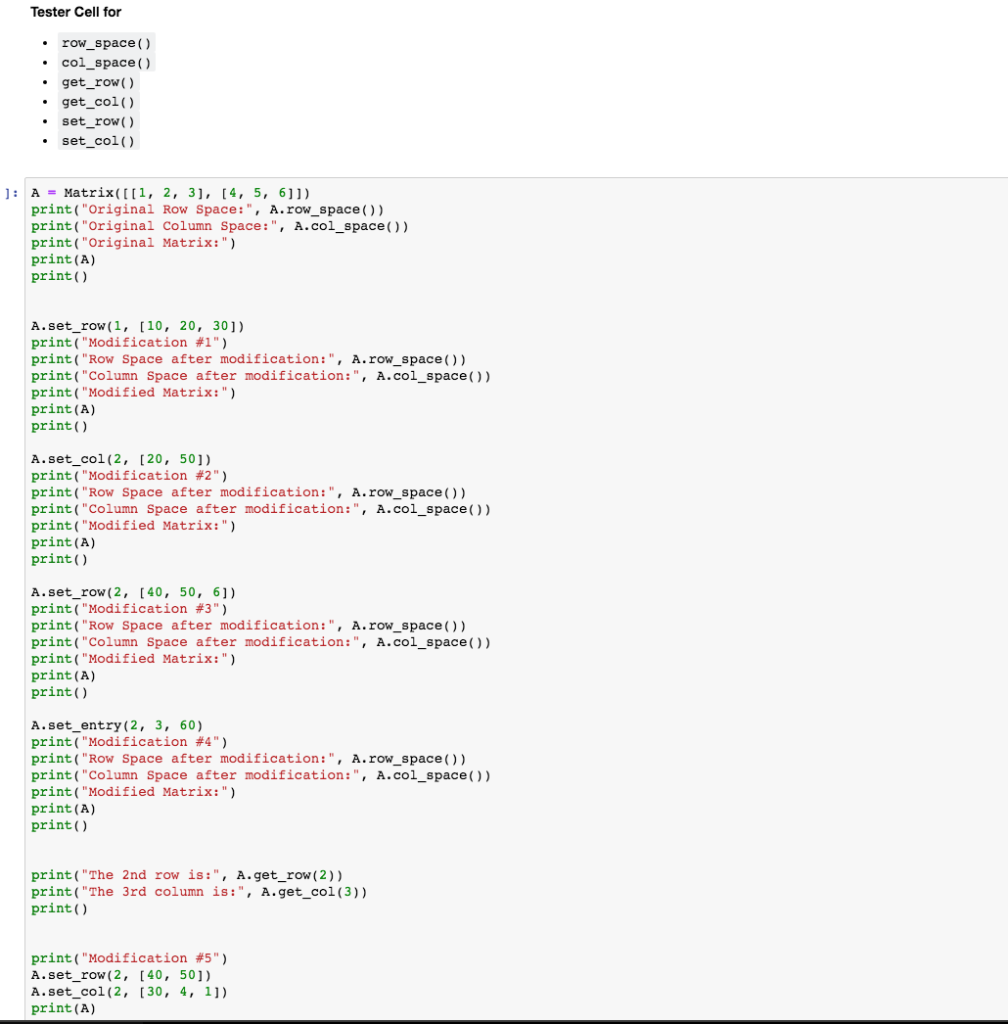 Problem 1. Implement a class Matrix that creates | Chegg.com