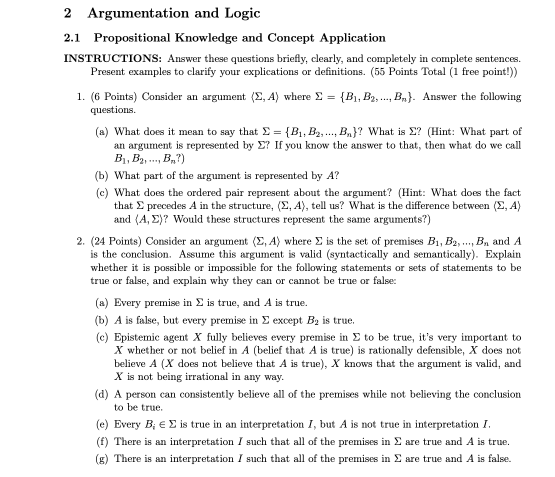 2 Argumentation and Logic 2.1 Propositional Knowledge | Chegg.com