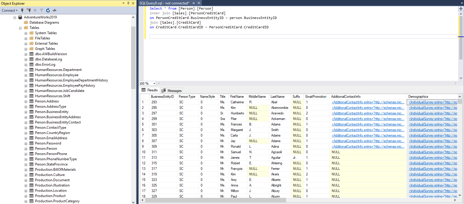 Solved Write SQL providing a person’s name, credit card | Chegg.com