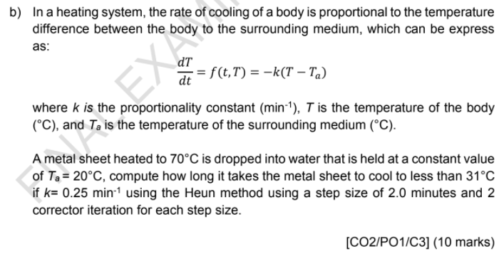 Solved b) In a heating system, the rate of cooling of a body | Chegg.com