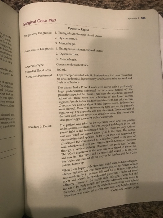 Solved Surgical Case #67 Appendix 8 385 Operative Report 1. | Chegg.com