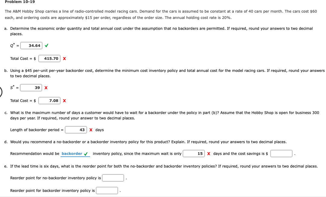 Solved Problem 1019 The A&M Hobby Shop carries a line of