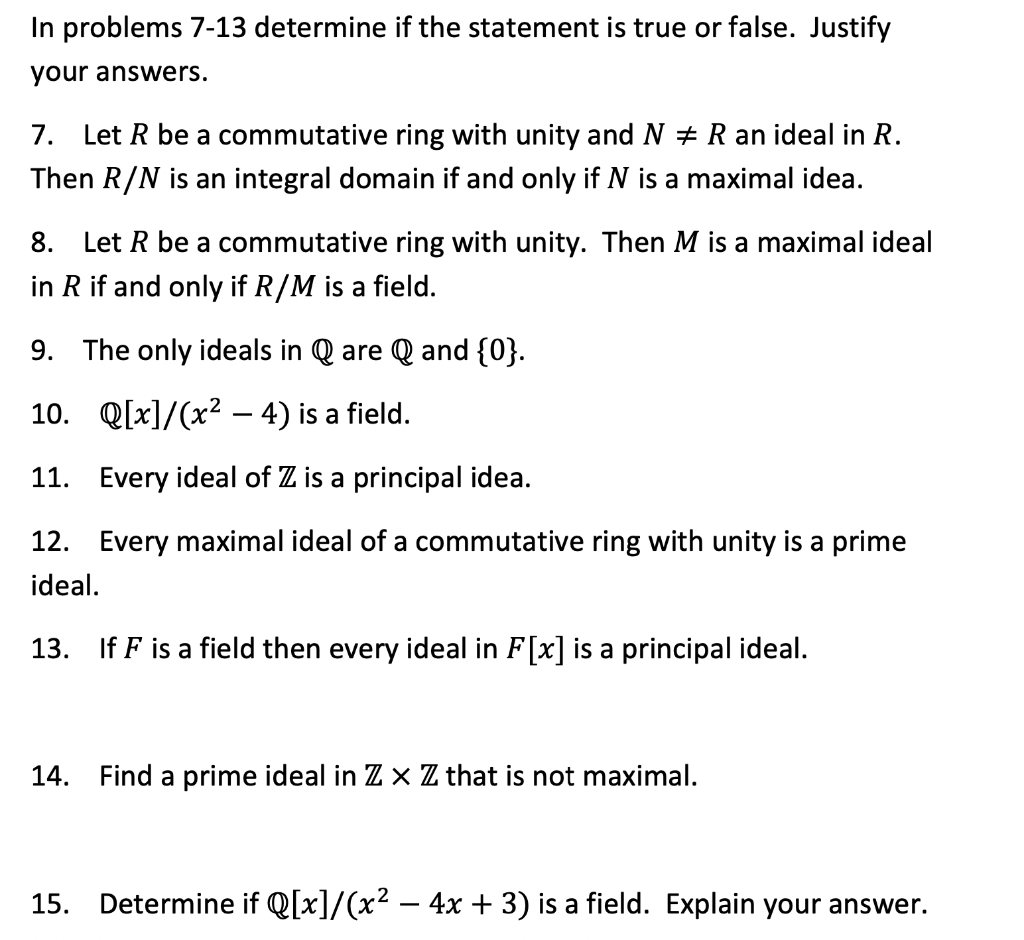 Solved In problems 7-13 determine if the statement is true | Chegg.com