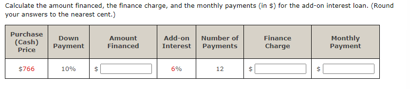 Solved Calculate the amount financed, the finance charge, | Chegg.com