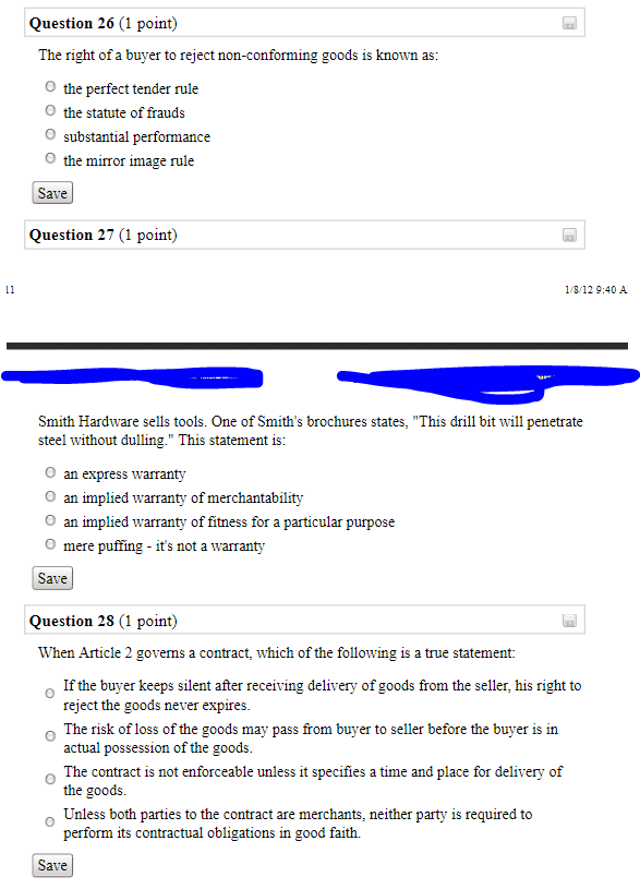 Solved Question 26 (1 Point) The Right Of A Buyer To Reject | Chegg.com