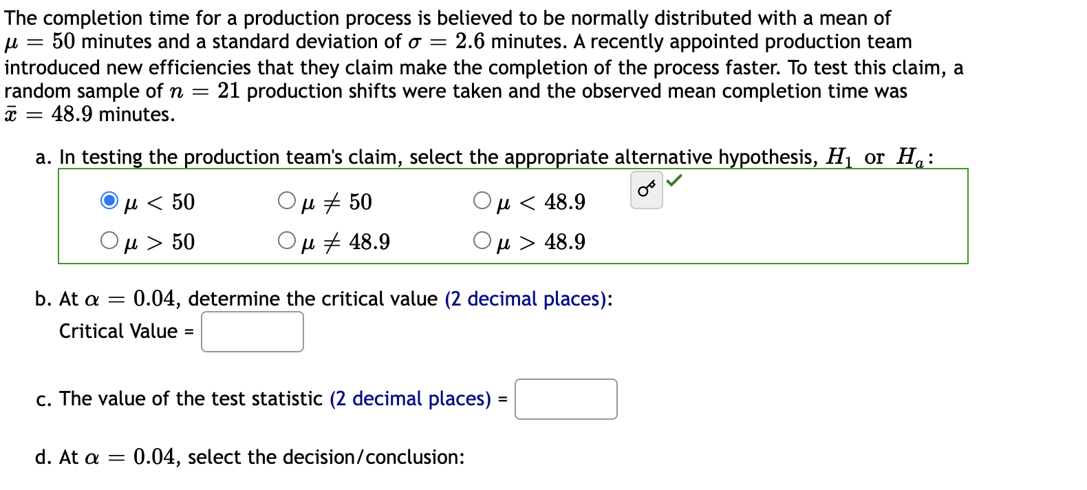Solved The completion time for a production process is | Chegg.com