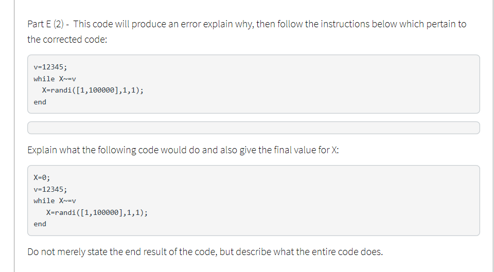 Solved Part E (2) - This code will produce an error explain | Chegg.com
