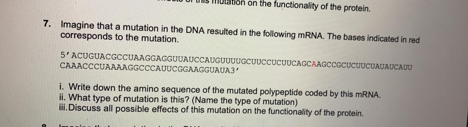 Solved ation on the functionality of the protein. 7. Imagine | Chegg.com
