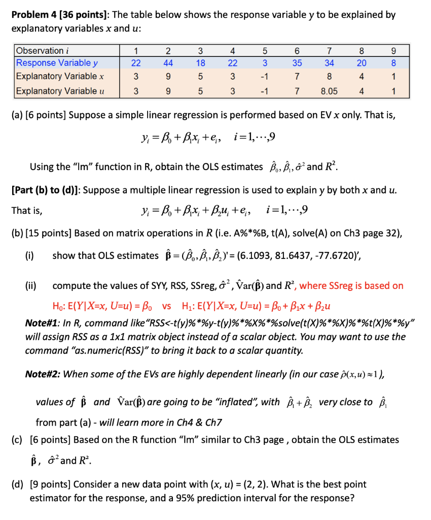 Problem 4 36 Points The Table Below Shows The R Chegg Com