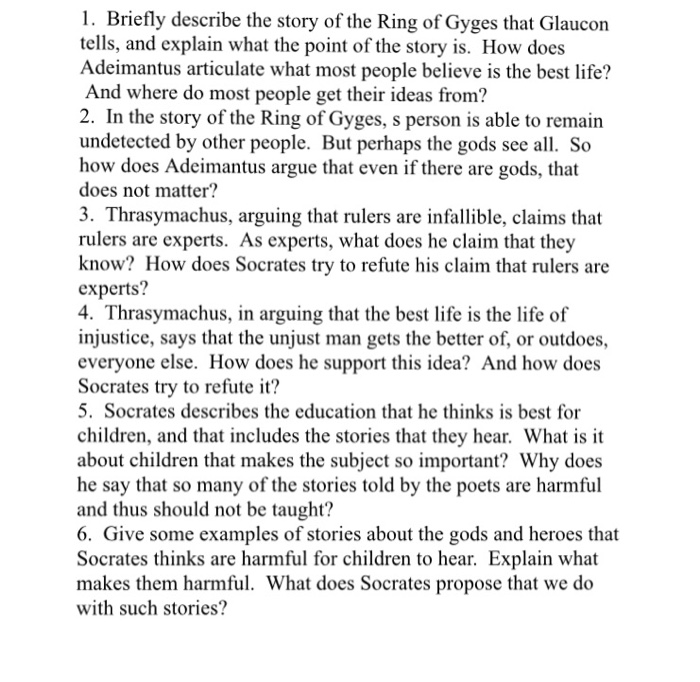 1. Briefly describe the story of the Ring of Gyges