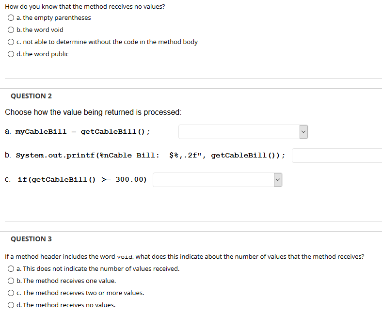 Solved How do you know that the method receives no values? O