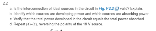 Solved 2.2 a. Is the interconnection of ideal sources in the | Chegg.com