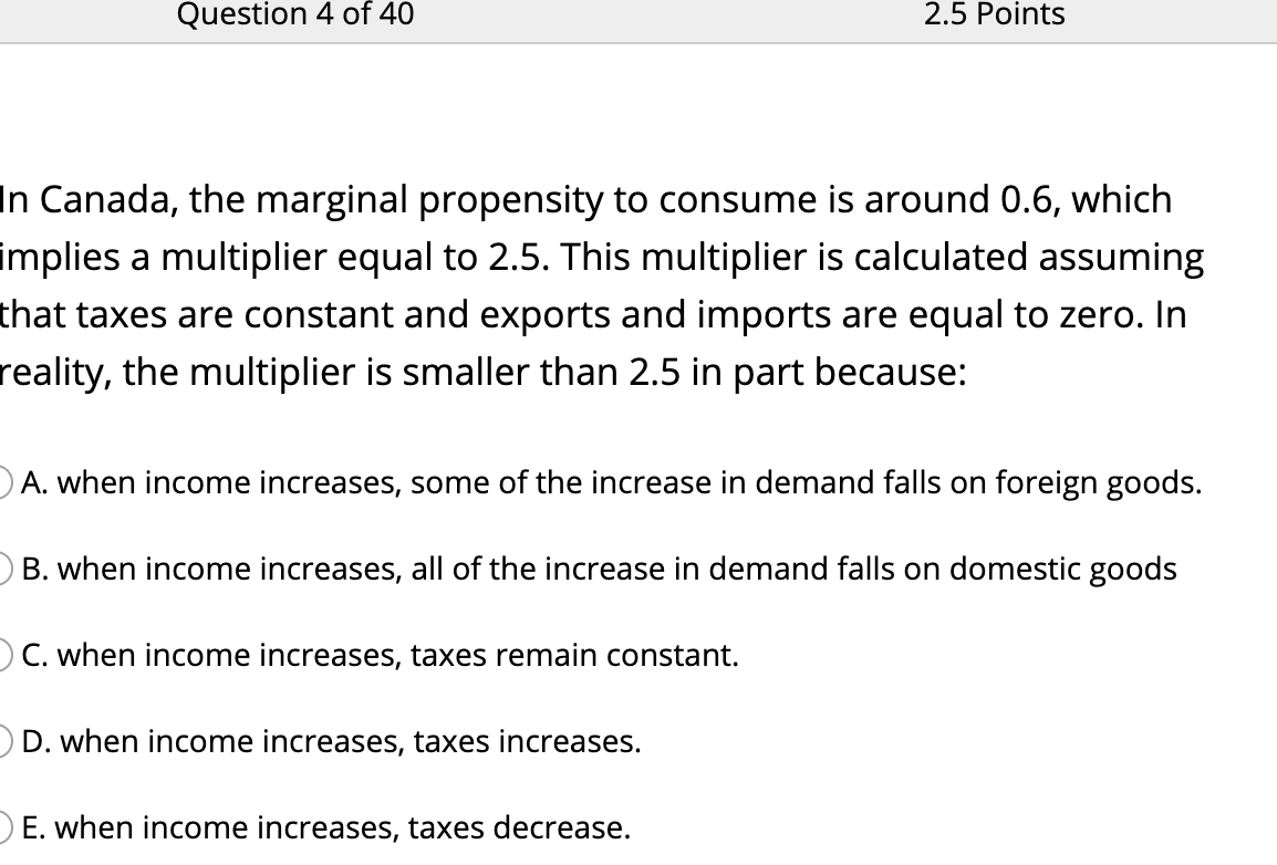 Solved A Reduction In The Marginal Propensity To Consume Chegg