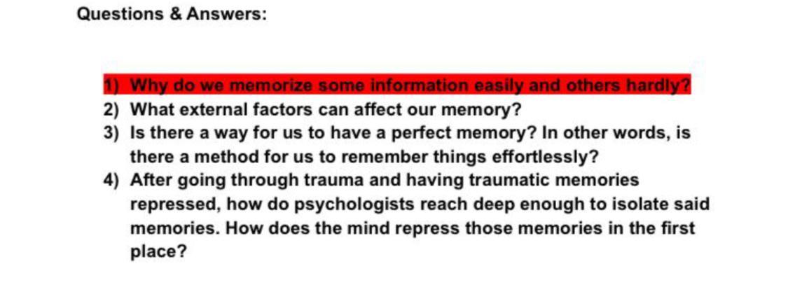 Solved Questions & Answers: 1) Why do we memorize some | Chegg.com