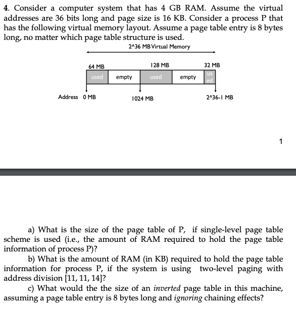 Solved 4. Consider A Computer System That Has 4 GB RAM. | Chegg.com