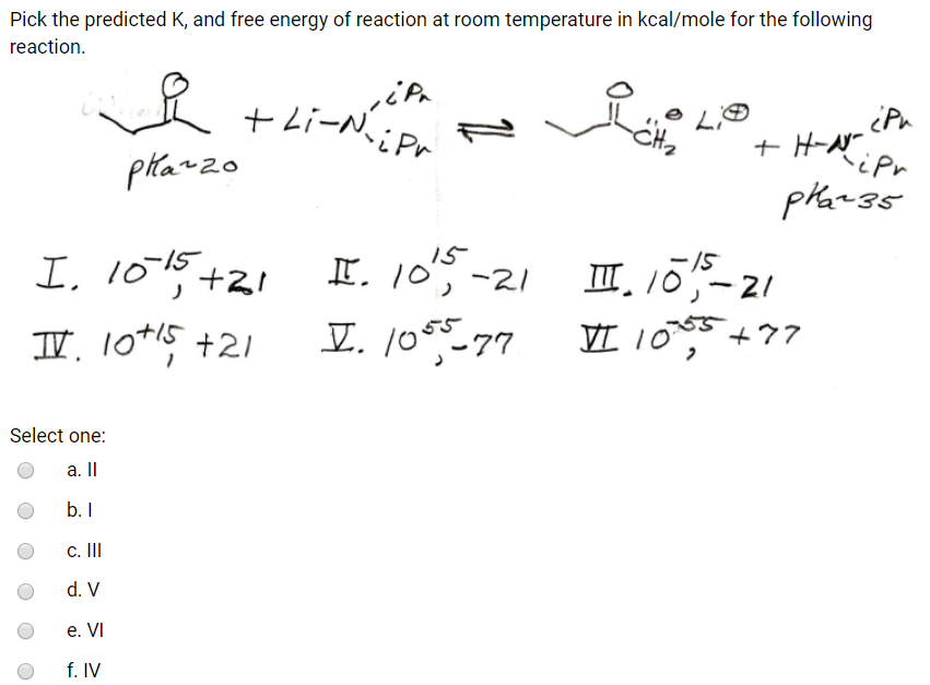 Solved Pick The Predicted K, And Free Energy Of Reaction At | Chegg.com